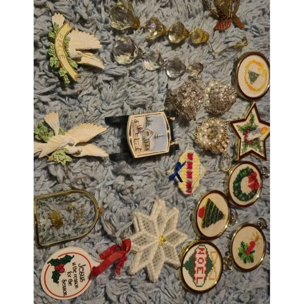 Vintage‎ Style Christmas Ornament Lot – Needlepoint, Crystal, Angels & Faith...